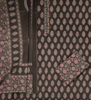 DRAVINAM Trends Women's Pure Cotton Geometric Handblock Printed Unstitched Salwar Suit Dress Material with Mirror Work Neck & Mulmul Dupatta (Black)