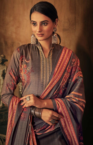 DRAVINAM Trends Women's Unstitched Kaani Print Swaroski Work Spun Pashmina Winter wear Dress Material Fabric for Salwar Suit with printed spun pashmina Kashmiri shawl dupatta