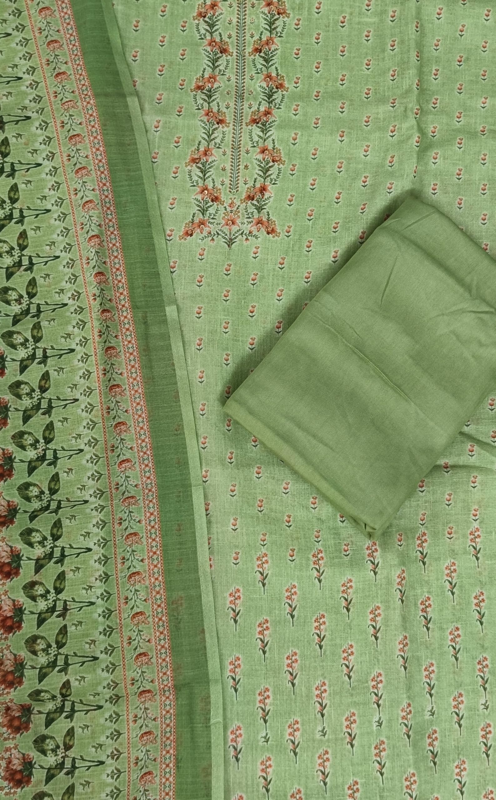 DRAVINAM Trends Women's Premium Pure Linen Floral Printed Unstitched Salwar Suit Dress Material with Dupatta