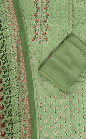 DRAVINAM Trends Women's Premium Pure Linen Floral Printed Unstitched Salwar Suit Dress Material with Dupatta