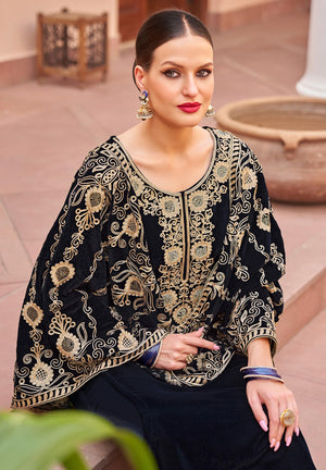 DRAVINAM Trends Women's Unstitched Premium Velvet Embroidered Salwar suit Dress Material with Velvet Heavy Embroidered Dupatta