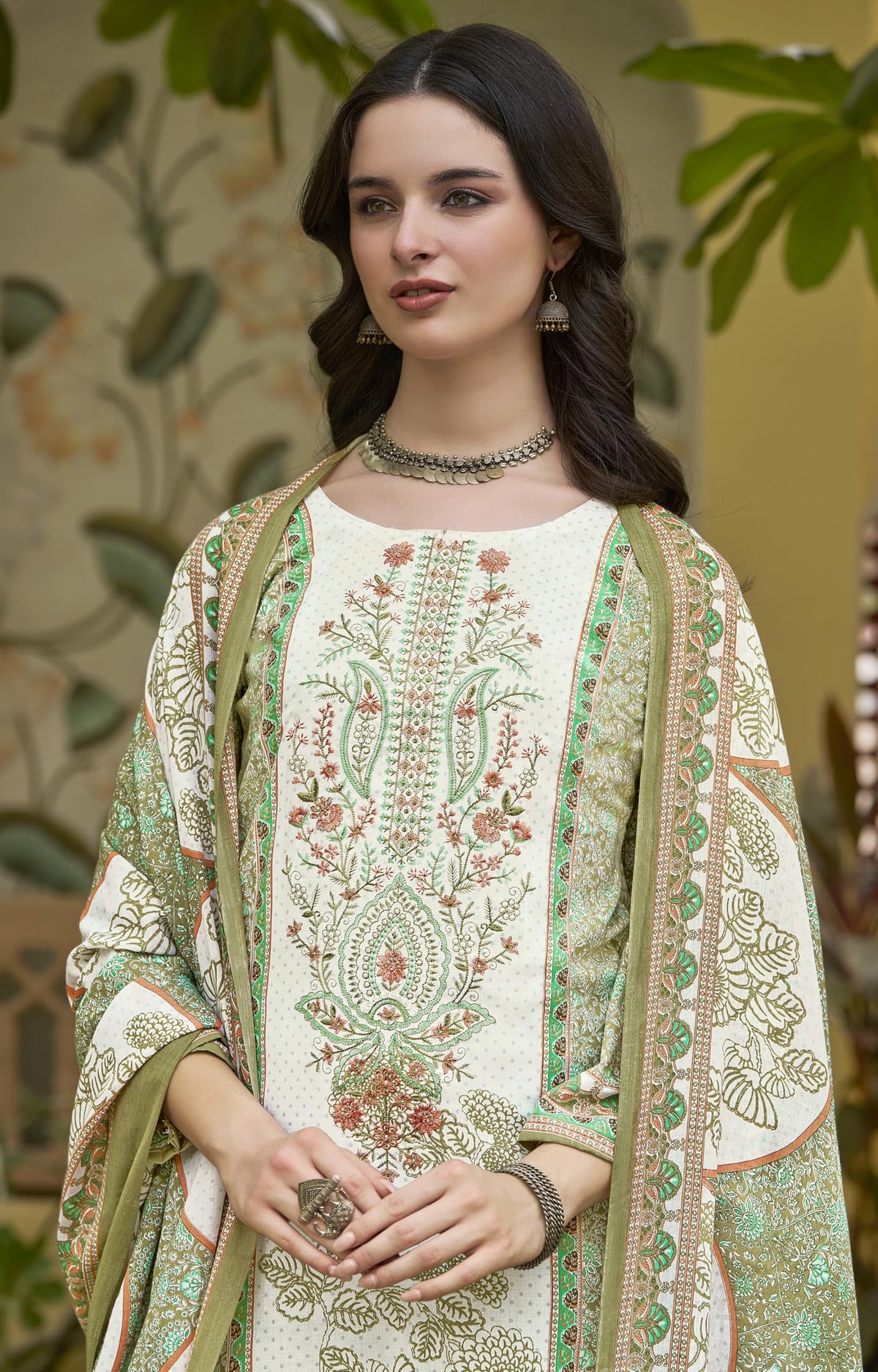 DRAVINAM Trends Kurti 2.50 mtrs, Pure Cotton Salwar (3 mtrs apx), Pure Cotton Mal Mal Print (2.30|Light Brown 1