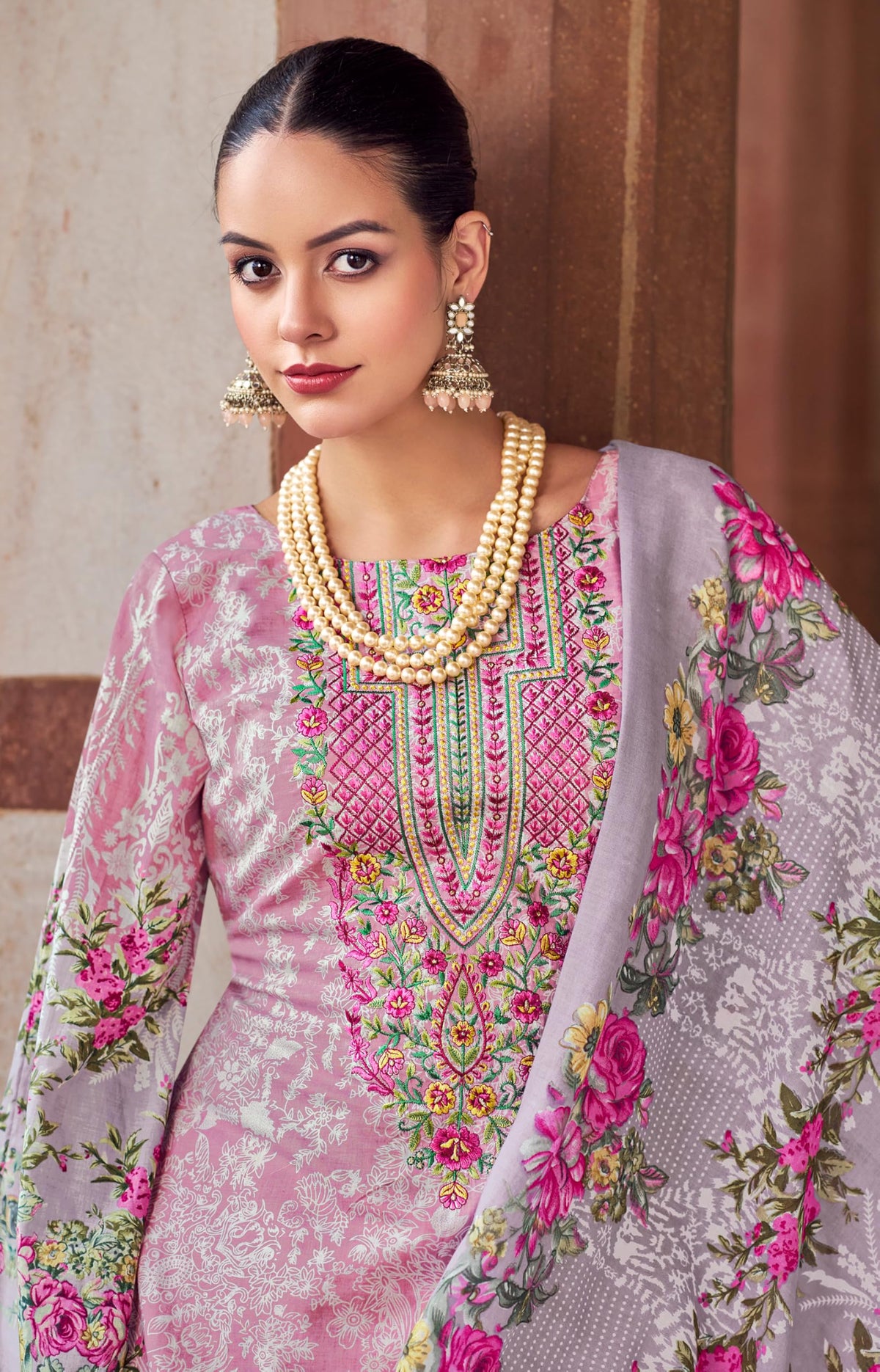 DRAVINAM Trends Unstitched Pakistani Embroidered Pure Cotton Salwar Suit Dress Materials with Cotton Dupatta