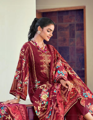 DRAVINAM Trends Women's Unstitched Embroidered Suit Dress Material - Heavy Viscose Rayon Printed Top with Fancy Hand Work and Siroski Work (2.5m), Rayon Bottom (2.8m), Cotton Dupatta (2.25m)