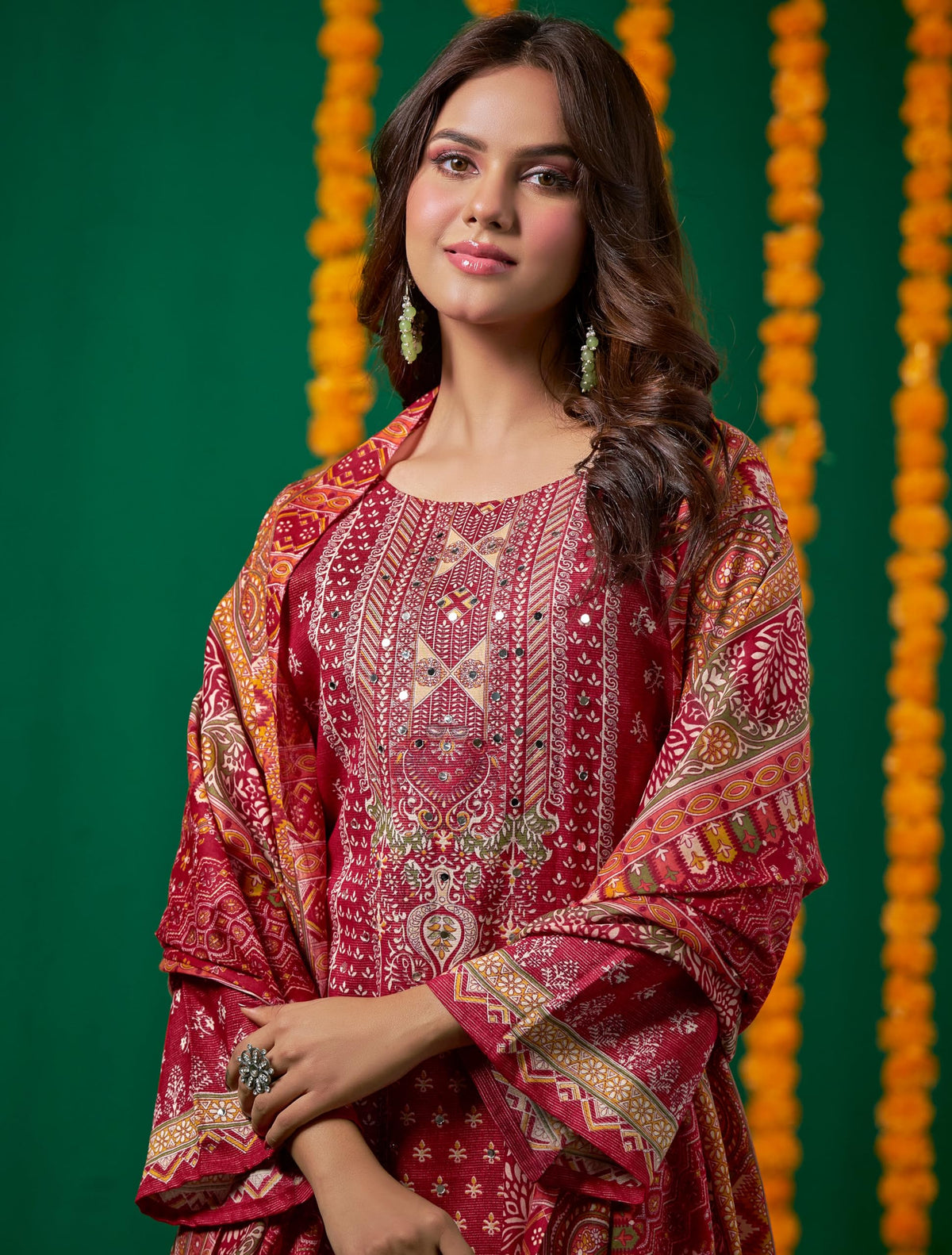 DRAVINAM Trends Women's Unstitched Salwar Suit Dress Material - Cotton Digital Printed Organza Embroidered Kameez II Unstitch Bottoms II Cotton Dupatta