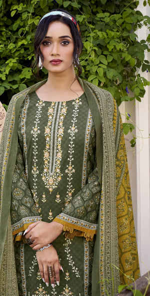 DRAVINAM Trends Unstitched Karachi Lawn Cotton Pakistani Digital Printed Embroidered Suit Dress Material with Unstitched Bottoms and Cotton Dupatta