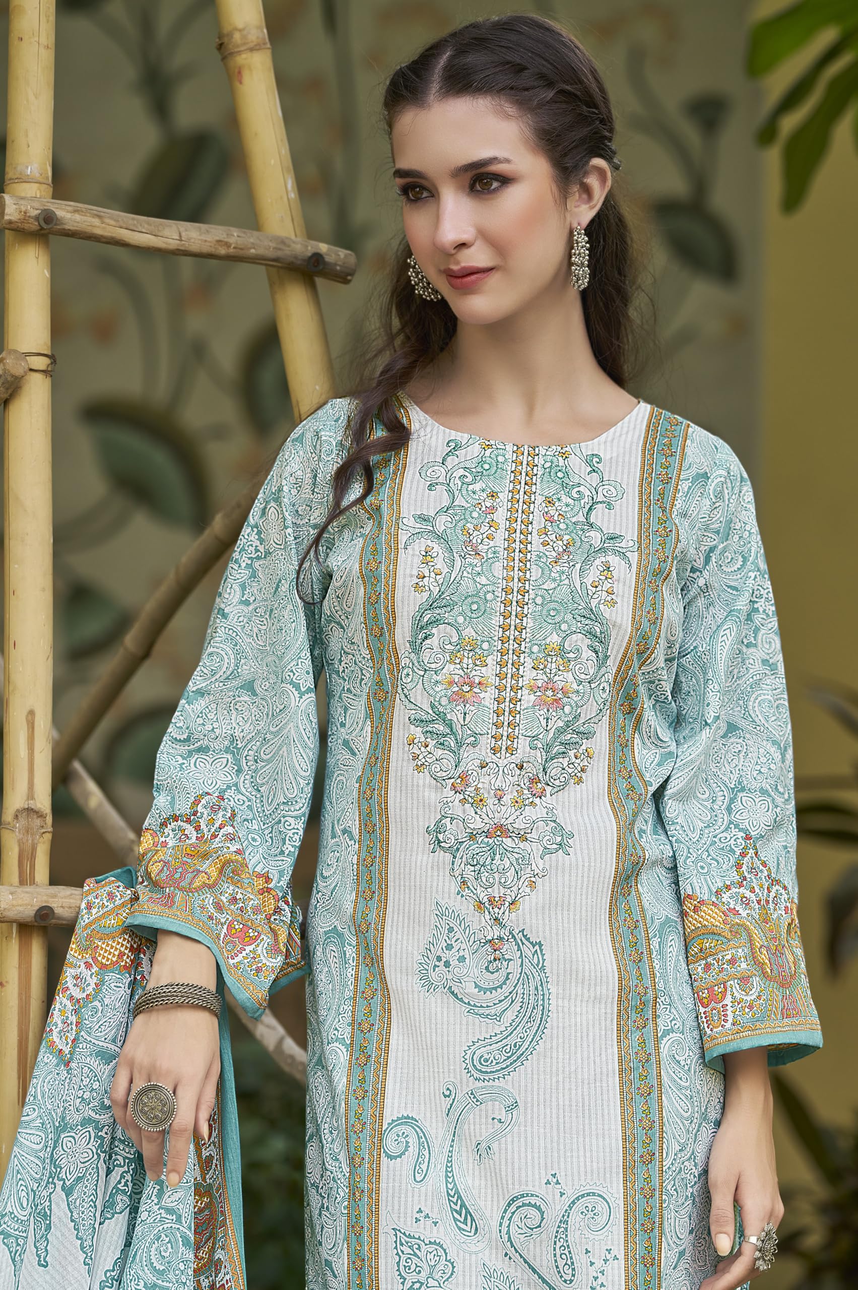 DRAVINAM Trends Kurti 2.50 mtrs, Pure Cotton Salwar (3 mtrs apx), Pure Cotton Mal Mal Print (2.30|Light Brown 1