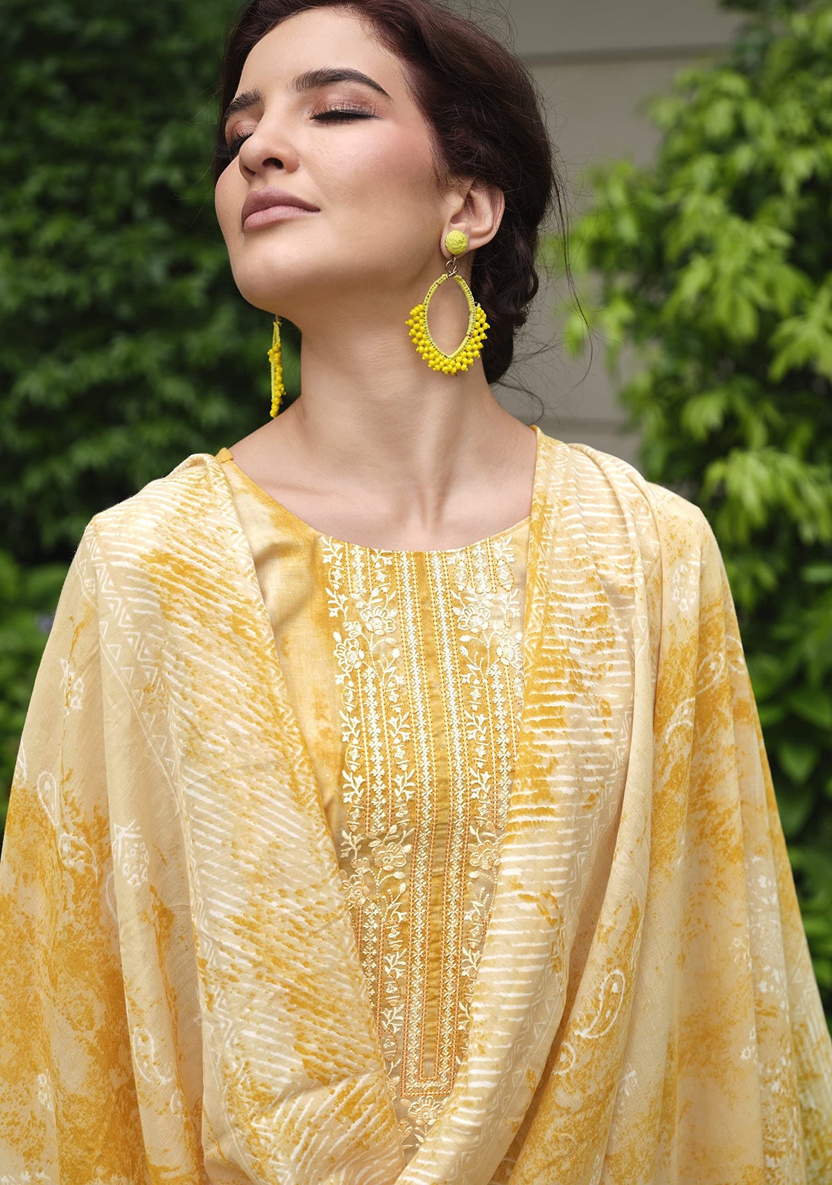 DRAVINAM Trends Unstitched Printed Embroidered Lace Work Cotton Salwar Suits Dress Material with Cotton Dupatta