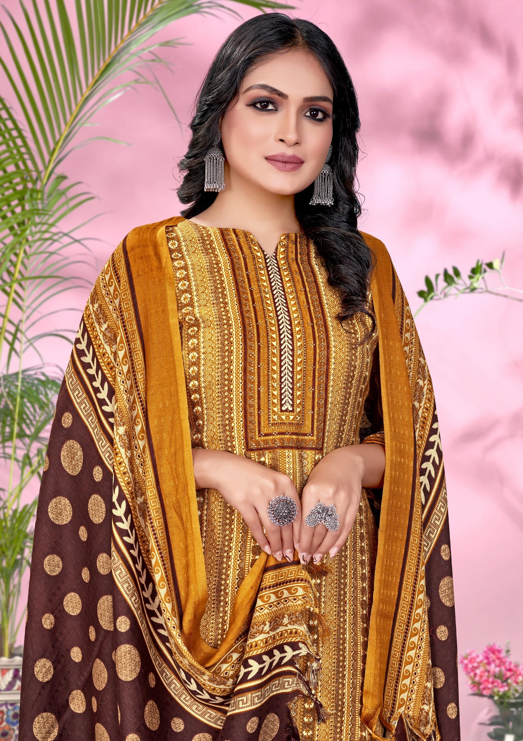 DRAVINAM Trends Women's Unstitched Kaani Print Pashmina Winter wear Dress Material Fabric for Salwar Suit with printed pashmina Kashmiri shawl dupatta (Green)
