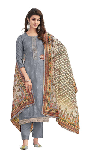 DRAVINAM Trends Women's Pure Viscose Upada Silk Sequence work Unstitched Salwar Suit Material with Pure Muslin Digital Print Sequence Dupatta (Free size_Pink)