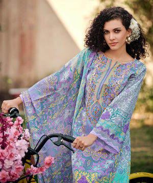 DRAVINAM Trends Women's Unstitched Salwar Suit Dress Material - Cotton Digital Printed Organza Embroidered Kameez II Unstitch Bottoms II Cotton Dupatta