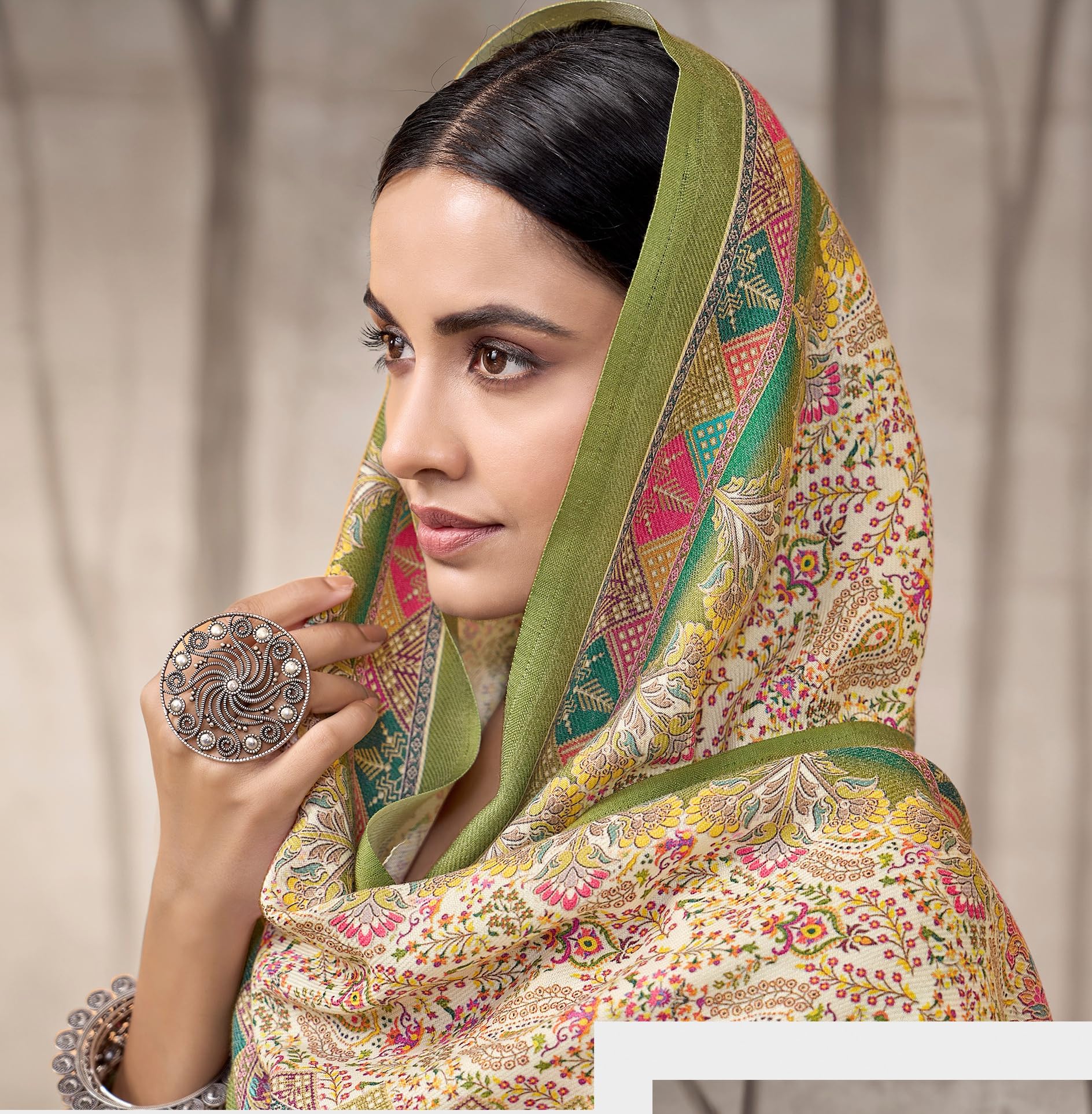 DRAVINAM Trends Women's Winter Wear Pure Viscose Woolen Pashmina Digital Kani Printed Swaroski Work Unstitch Salwar Suit Dress Material with Pure Digital Viscose Pashmina Woolen Warm Shawl Dupatta