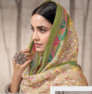 DRAVINAM Trends Women's Winter Wear Pure Viscose Woolen Pashmina Digital Kani Printed Swaroski Work Unstitch Salwar Suit Dress Material with Pure Digital Viscose Pashmina Woolen Warm Shawl Dupatta