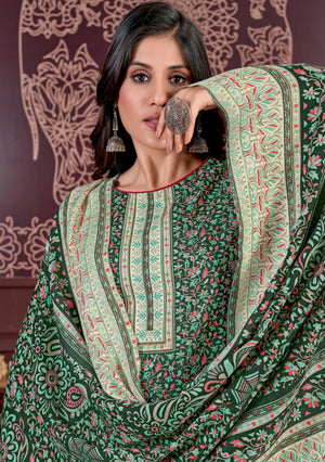 DRAVINAM Trends Women's Unstitched Kaani Digital Print Swaroski Work Spun Pashmina Winter wear Dress Material Fabric for Salwar Suit with printed Pashmina Kashmiri shawl dupatta (Free size)