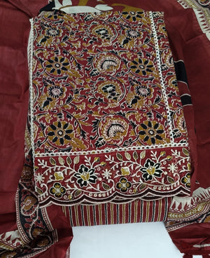 DRAVINAM Trends Women's Printed Embroidered and Hand Work Premium Cotton Jaipuri Unstitched Salwar Suit Dress Material with Mulmul Cotton Dupatta