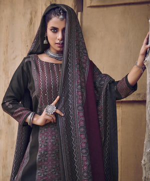 DRAVINAM Trends Women's Pure Wool Hand Work Dress Material with Printed Shawl