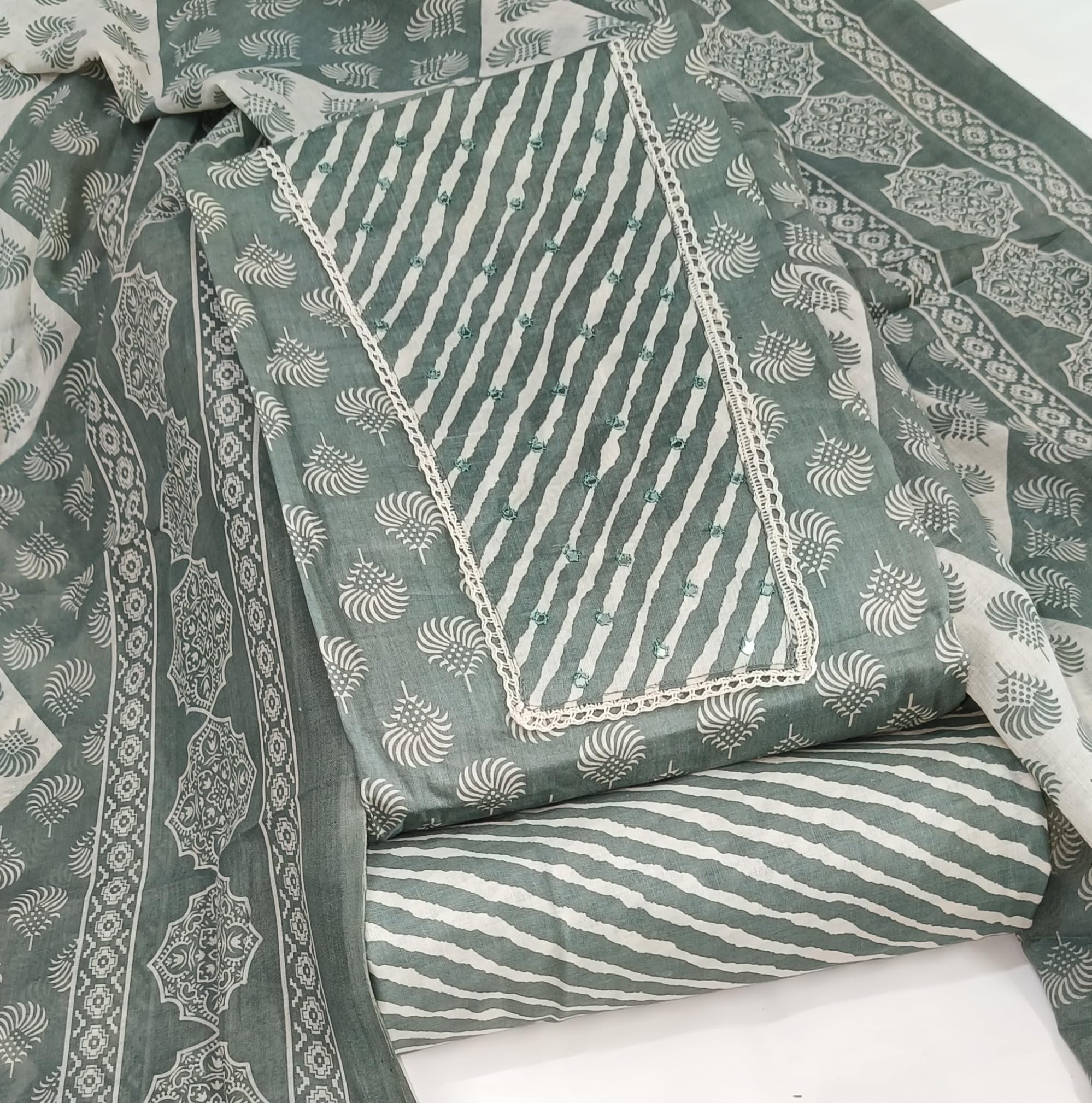 DRAVINAM Trends Women's Cambric Cotton Dress Material | Unstitch Printed Suit Set with Cotton Dupatta