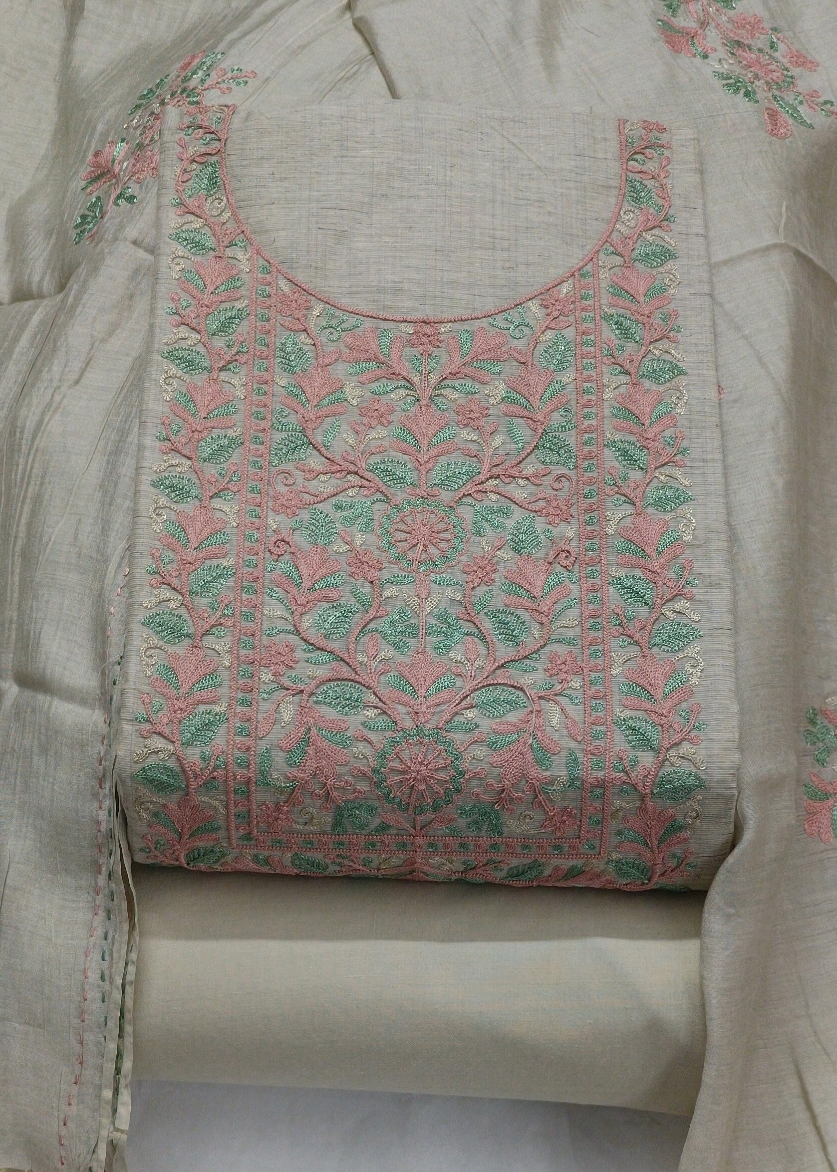 DRAVINAM Trends Embroidered Premium Cotton Unstitched Suit Dress Material for Women with Soft Silk Embroidered Dupatta