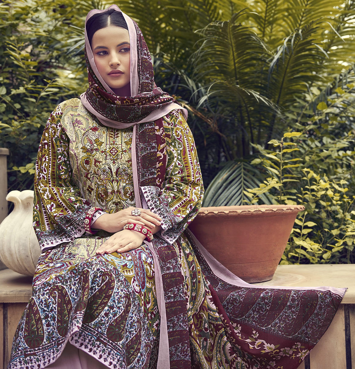 DRAVINAM Trends Unstitched Pakistani Print Embroidered Cotton Salwar Suit Dress Materials with Cotton Printed Dupatta