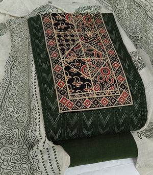 DRAVINAM Trends Women's Cambric Cotton Dress Material | Unstitch Kalamkari Printed Suit Set with Cotton Dupatta