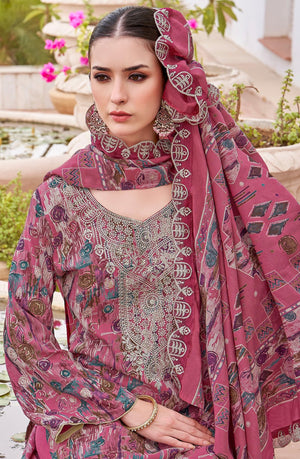 DRAVINAM Trends Pure Viscose Rayon Discharge Foil Printed Fancy Embroidered Daman Lace Suit Dress Material with Unstitched Rayon Bottoms and Cotton Embroidered Dupatta