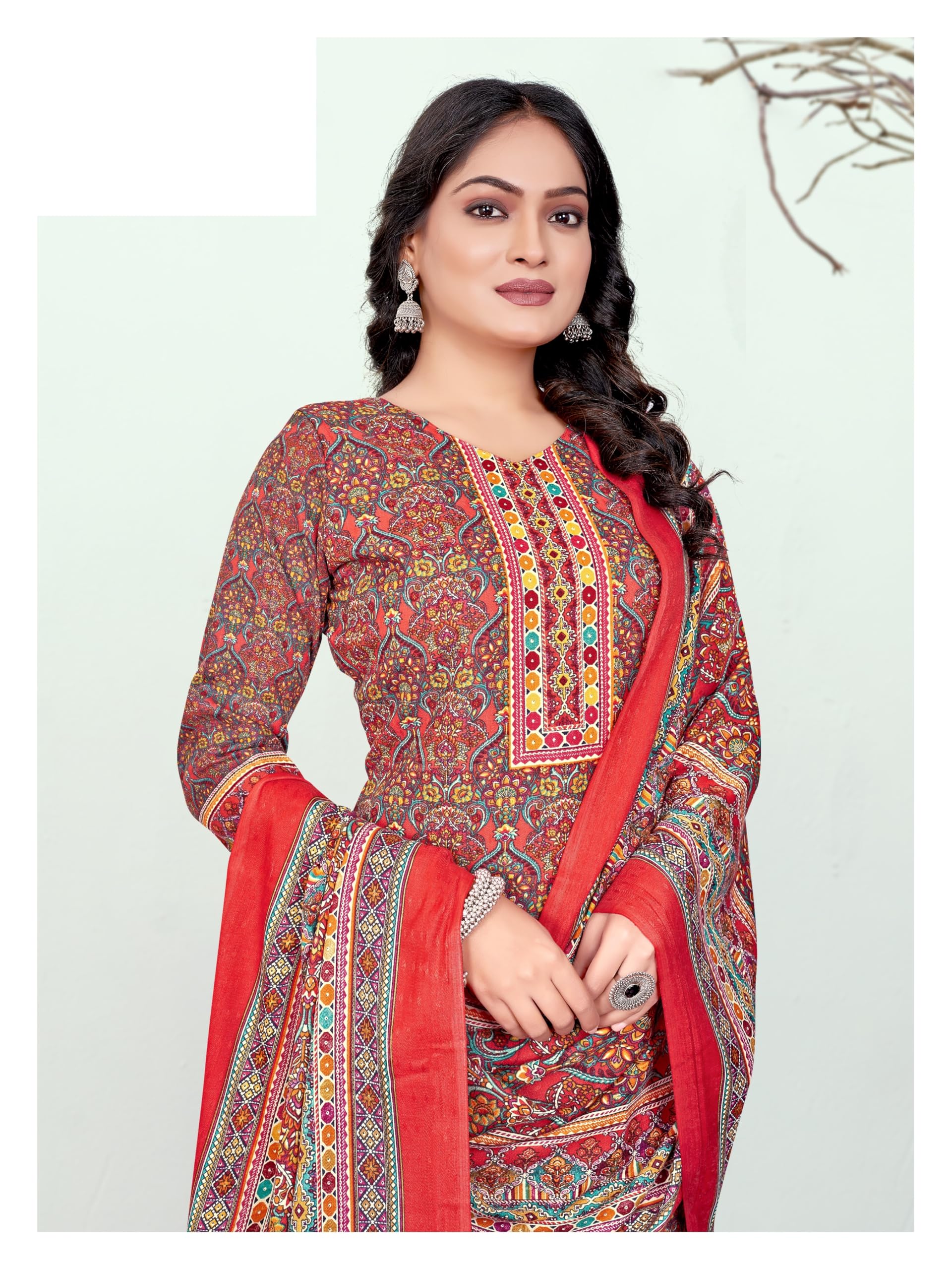 DRAVINAM Trends Women's Unstitched Winter Wear Kani Printed Heavy Woolen Pashmina Salwar Suit Dress Material with Printed Shawl Dupatta