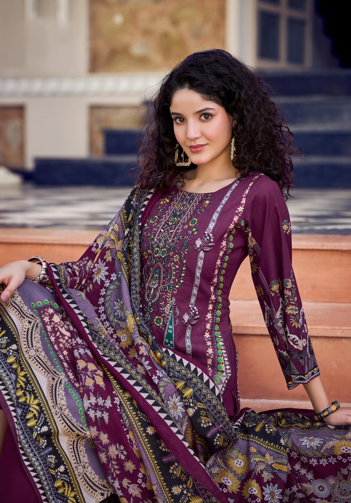 DRAVINAM Trends Pure Cotton Digital Print Pakistani Embroidered Suit Dress Material with Unstitched Bottoms and Cotton Dupatta