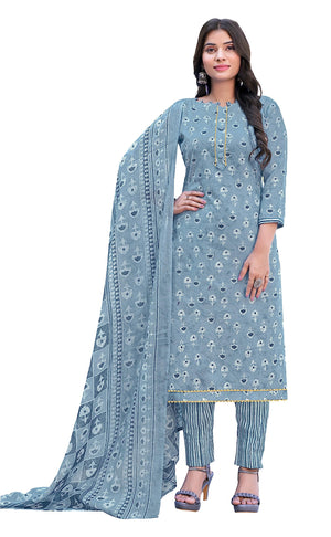 DRAVINAM Trends Women's Pure Cotton Batik Printed Unstitiched Salwar Suit Dress Material with Cotton Printed Dupatta (Grey)