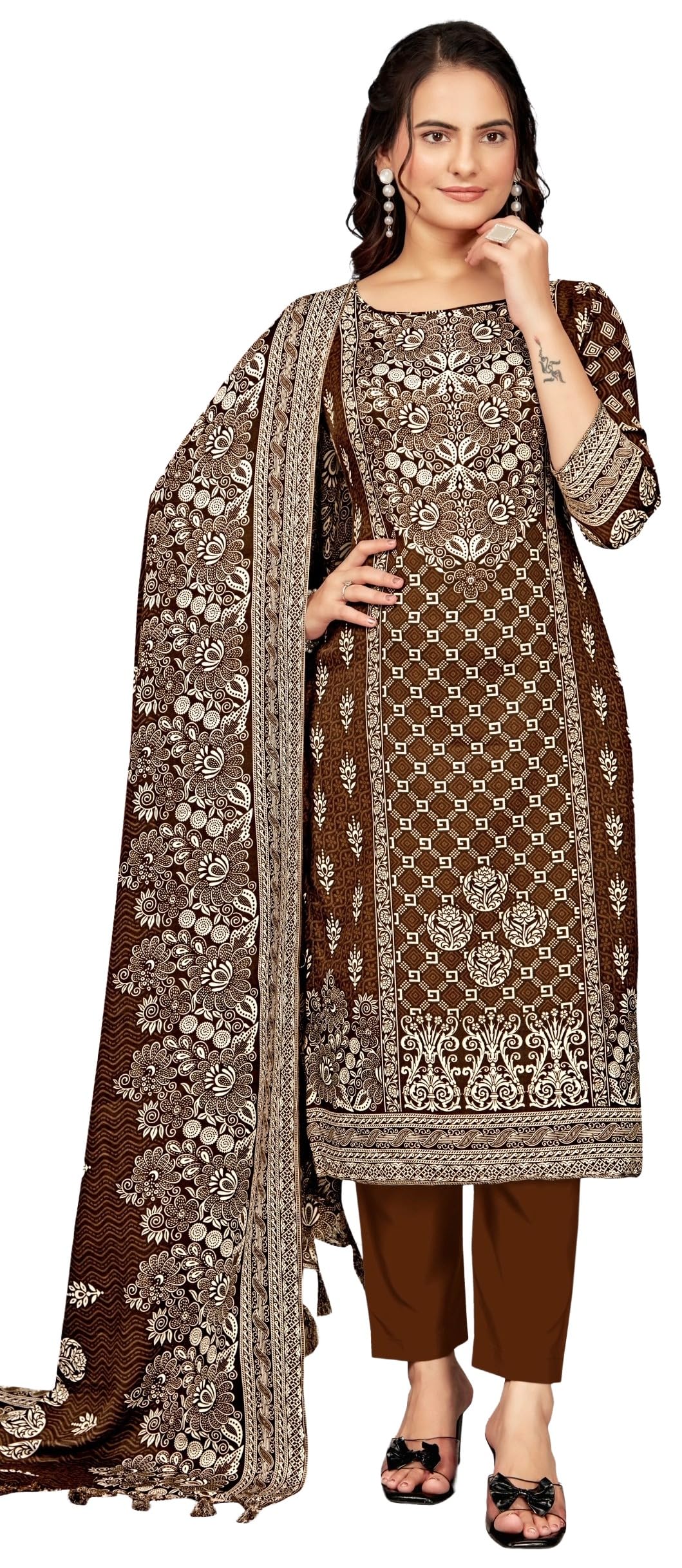 DRAVINAM Trends Women's Unstitched Winter Wear Digital Printed Heavy Woolen Pashmina Salwar Suit Dress Material with Printed Shawl Dupatta