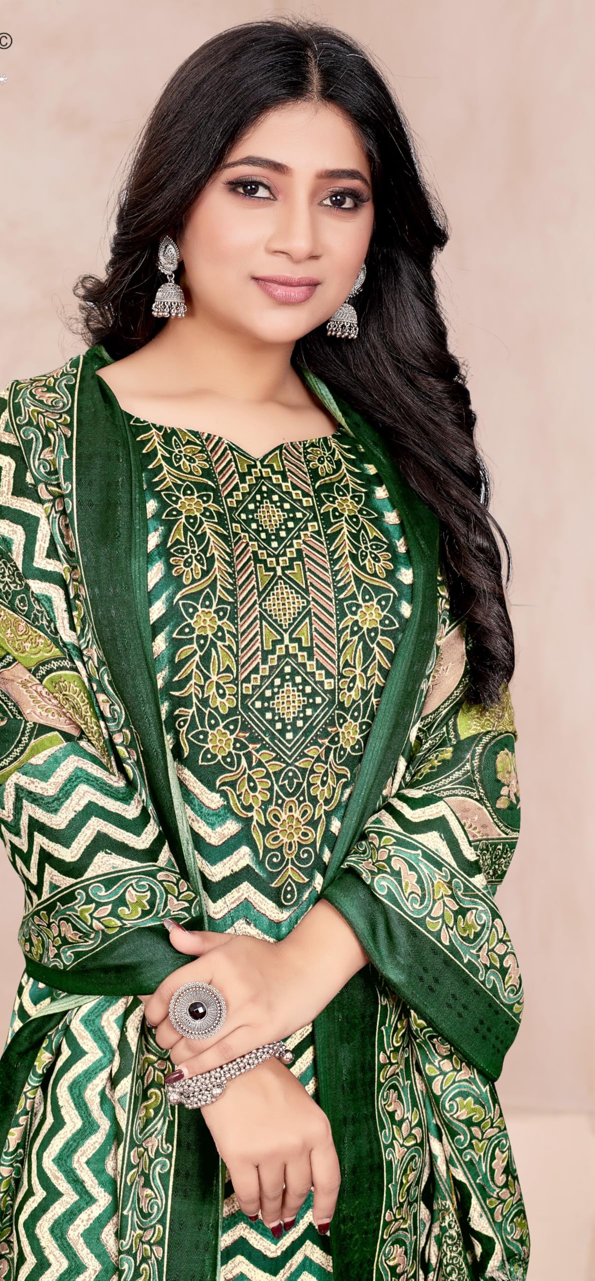 DRAVINAM Trends Women's Winter Wear Pakistani Printed Pashmina Unstitch Salwar Suit Dress Material with Pashmina Printed Shawl Dupatta