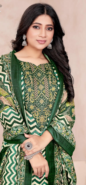 DRAVINAM Trends Women's Winter Wear Pakistani Printed Pashmina Unstitch Salwar Suit Dress Material with Pashmina Printed Shawl Dupatta