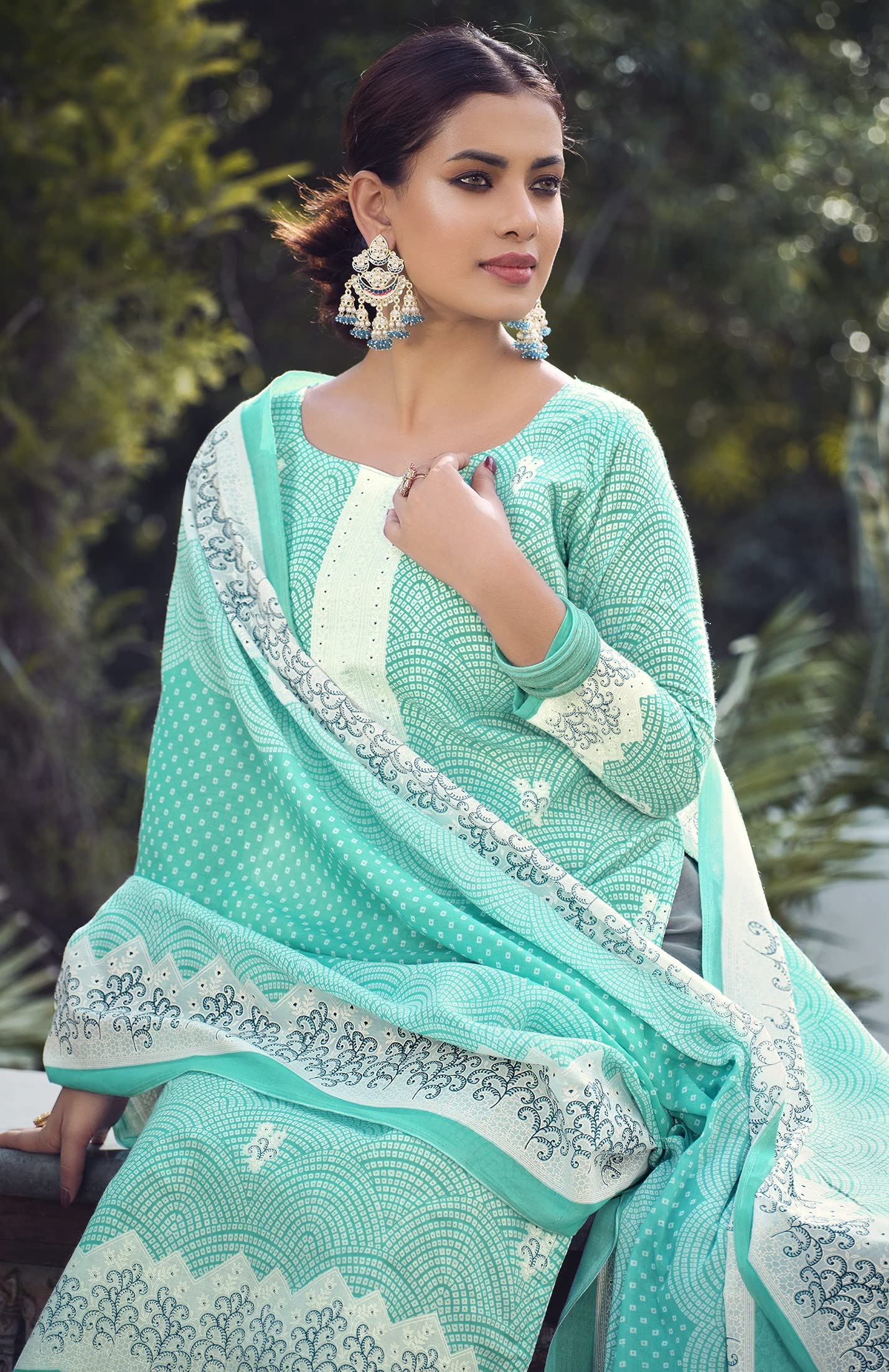 DRAVINAM Trends Women's Cotton Printed Unstitiched Suit Dress Material - Cotton Printed Top II Unstitch Bottoms II Cotton Printed Dupatta