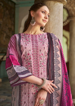 DRAVINAM Trends Unstitched Karachi Lawn Cotton Pakistani Digital Printed Embroidered Suit Dress Material with Unstitched Bottoms and Cotton Dupatta