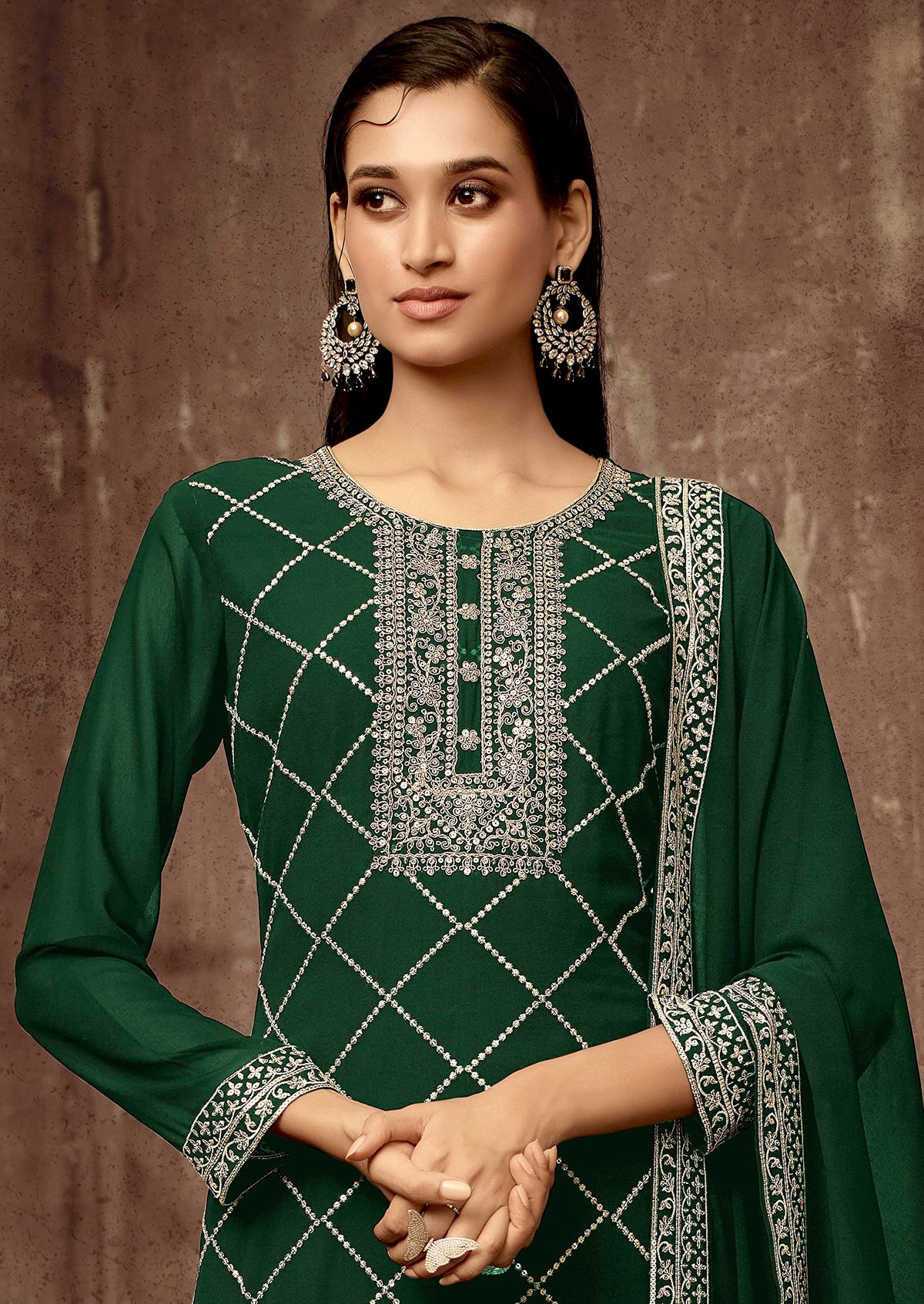 DRAVINAM Trends Women's Heavy Zari Embroidered Real Pure Georgette Salwar Kameez Pakistani Dress Material with Heavy Embroidered Dupatta (Blue)