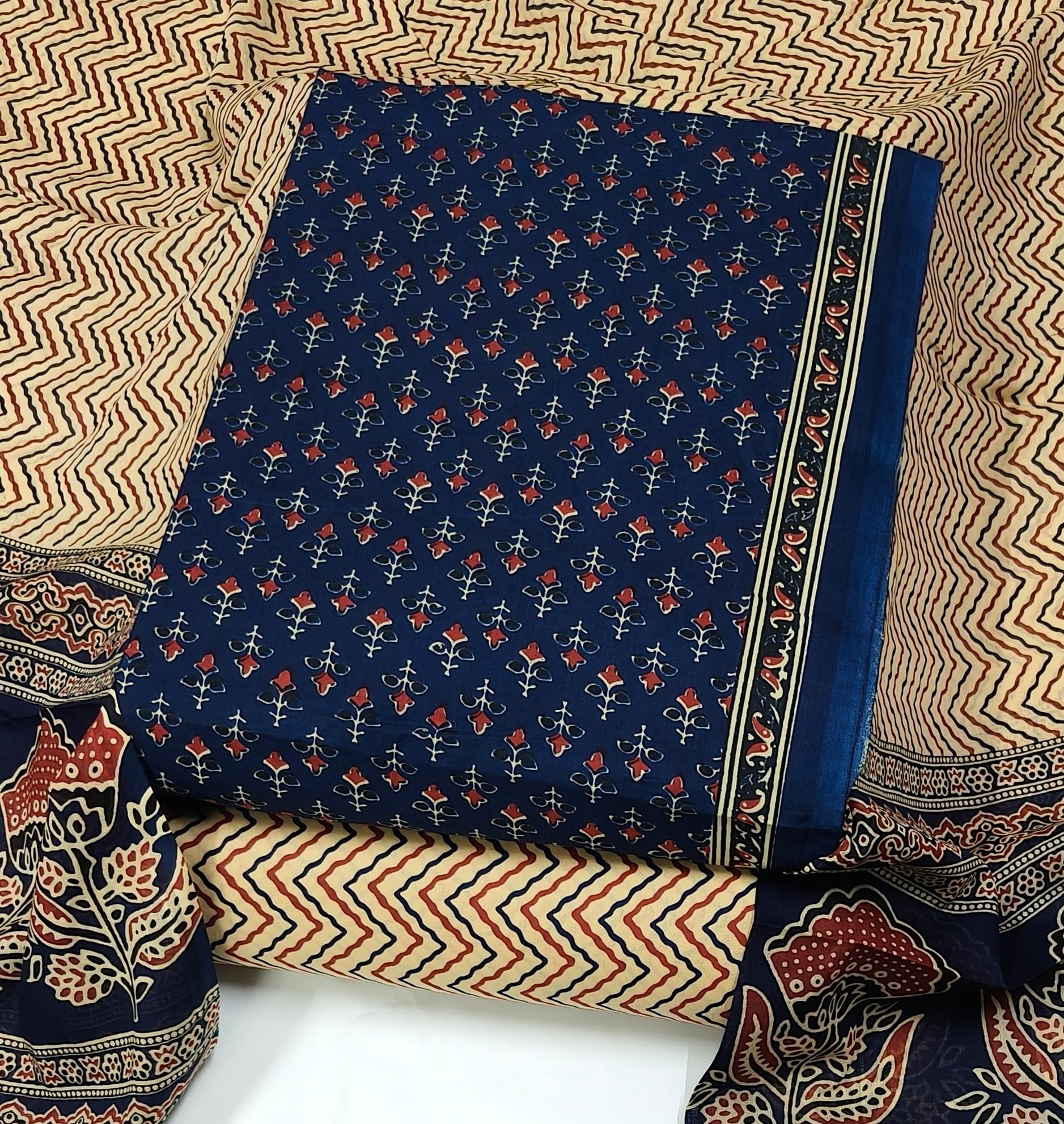 DRAVINAM Trends Jaipuri Print Cambric Cotton Unstitched Salwar Suit Dress Material for Women with Mulmul Cotton Dupatta