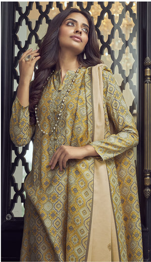 DRAVINAM Trends Women's Unstitched Digital Print Fancy Embroidered Pure Viscose Maslin Salwar Suit Dress Material with Printed Masline Chuni/Dupatta (Green)