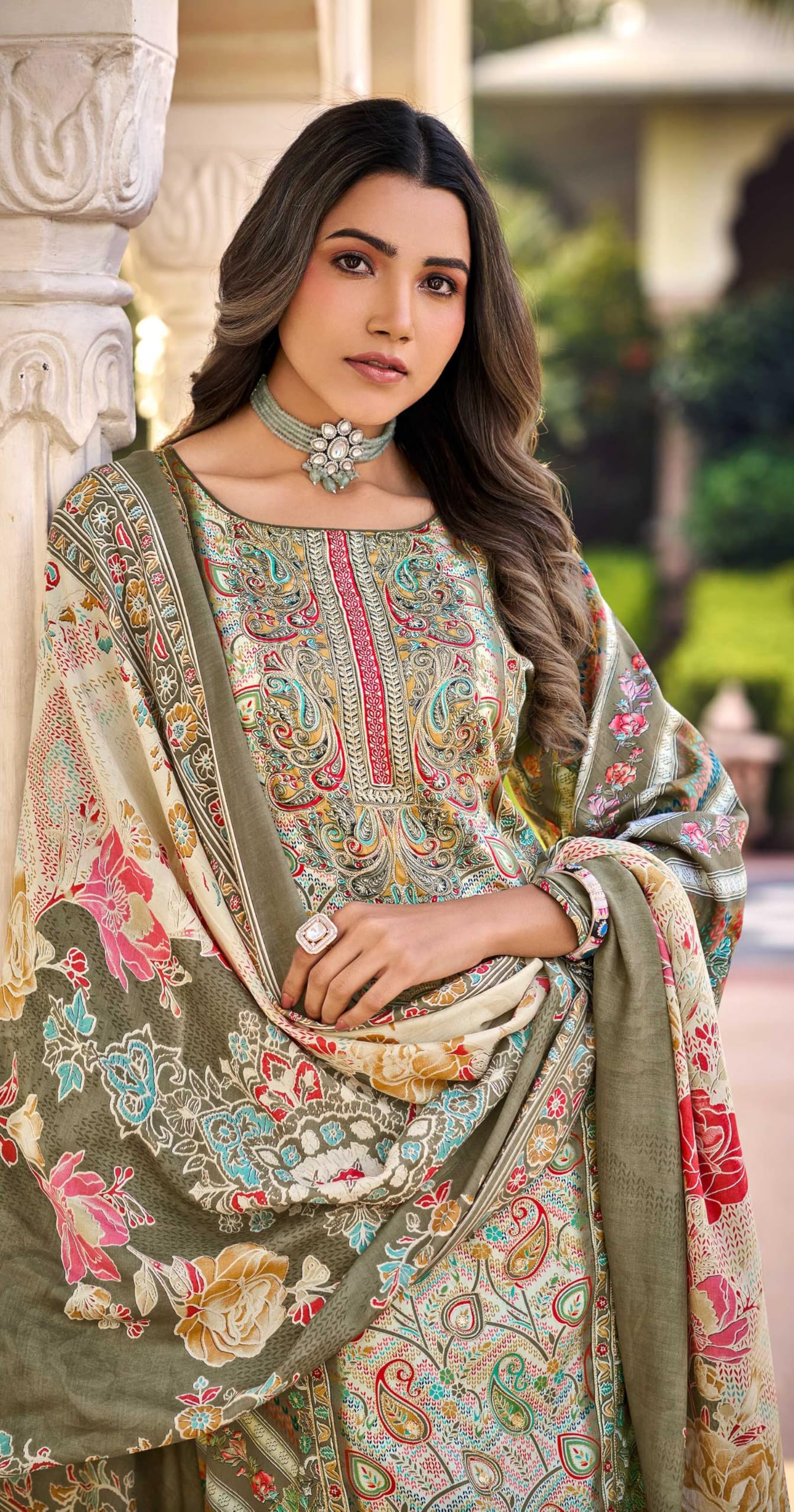 DRAVINAM Trends Women's Unstitched Premium Jam Cotton Embroidered Suit Material with Cotton Cutwork Dupatta