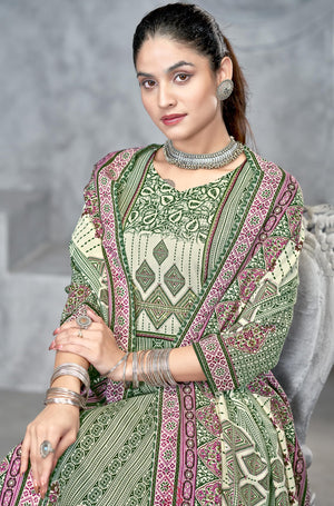 DRAVINAM Trends Pashmina Spun Digital Style Printed Unstitched Salwar Suit for Women with Siroski Work and Twill Printed Shawl Dupatta