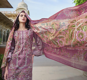 DRAVINAM Trends Women's Pakistani Print Embroidered Unstitcehd Pure Cotton Salwar Suit Dress Materials with Cotton Printed Dupatta
