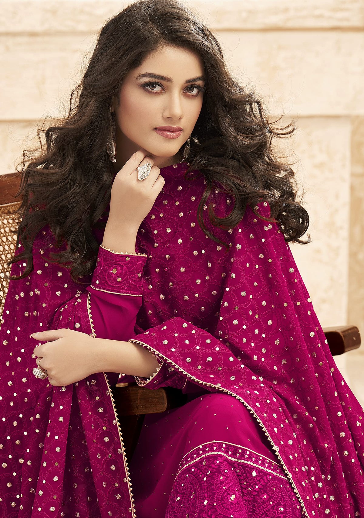 DRAVINAM Trends Women’s Georgette Unstitched Sequence Embroidered Pakistani Salwar Suit FabricDress Material with Zari Embroidery Dupatta (pink)