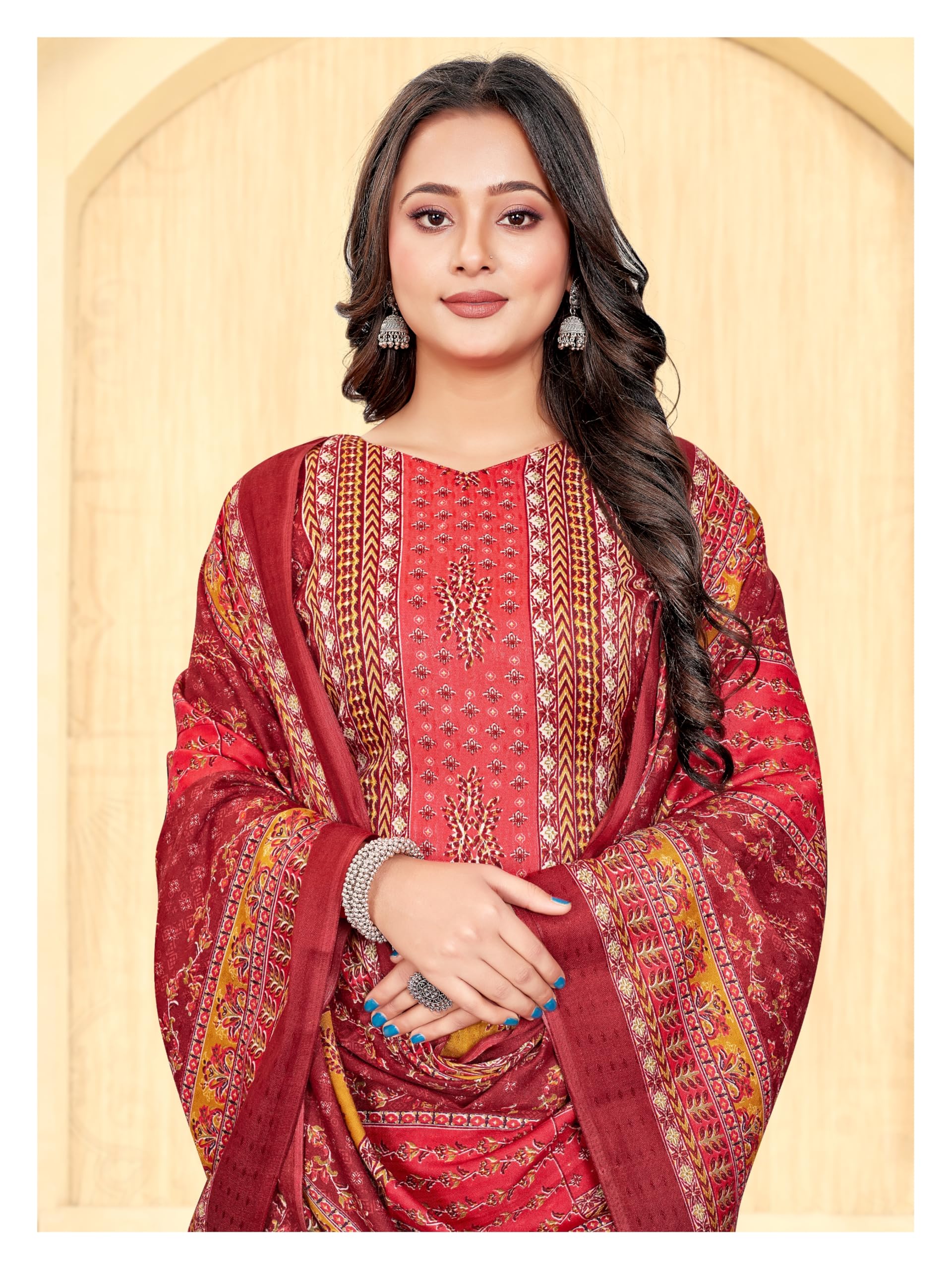 DRAVINAM Trends Women's Pakistani Printed Pashmina Unstitch Salwar Suit Dress Material with Pashmina Printed Shawl Dupatta