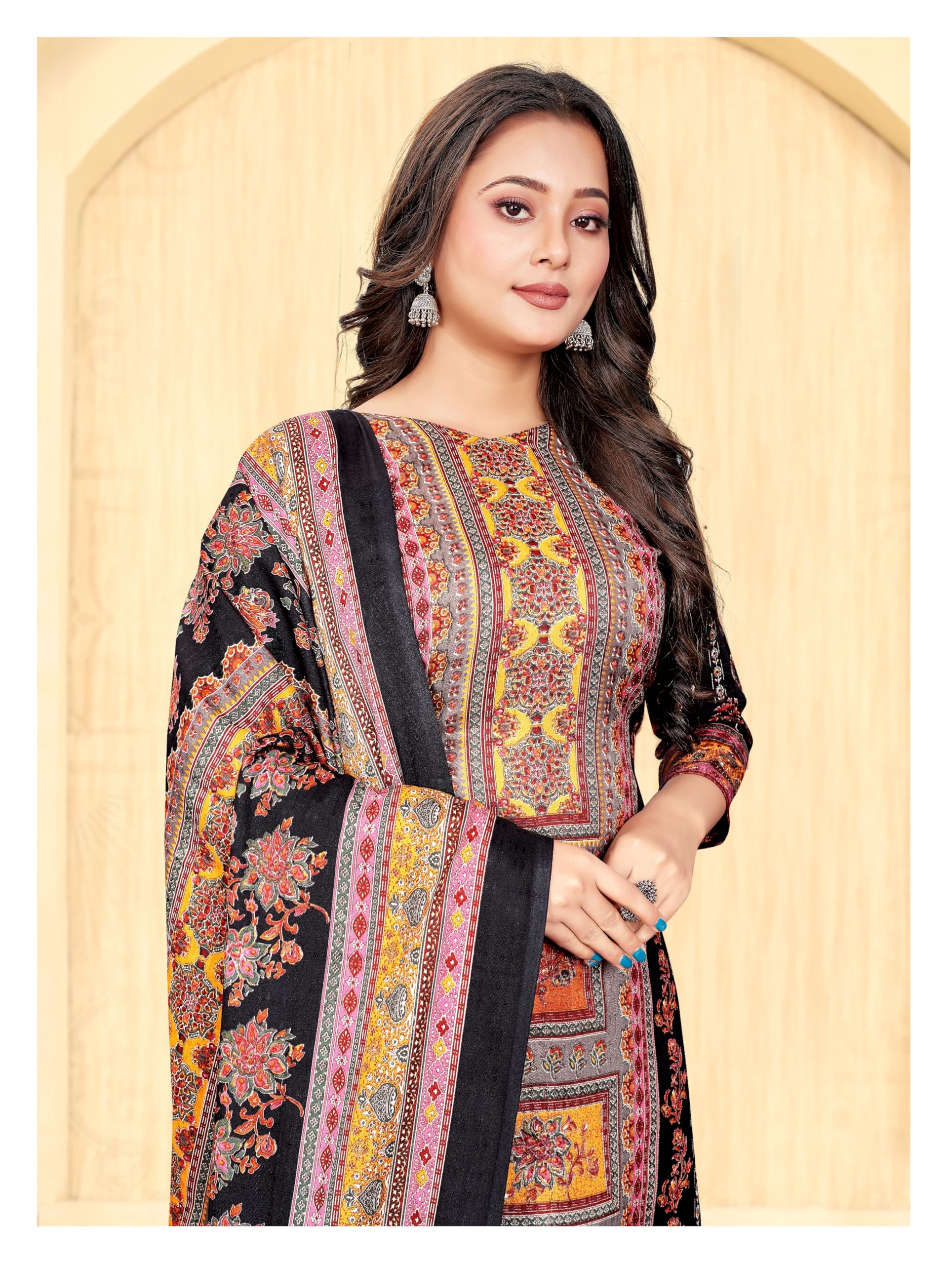 DRAVINAM Trends Women's Pakistani Printed Pashmina Unstitch Salwar Suit Dress Material with Pashmina Printed Shawl Dupatta