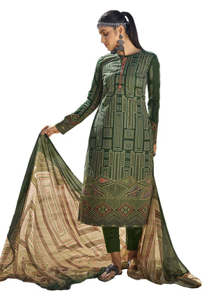 DRAVINAM Trends Women's Unstitched Digital Floral Printed Embroidered Cotton Casual Wear Salwar Suits For Women with Nazneen Chiffon Chunni/Dupatta (Blue)