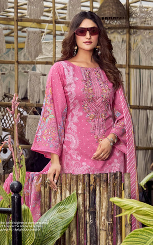 DRAVINAM Trends Women's Unstitched Cotton Suit Dress Material - Printed Embroidered Top II Plain Bottoms II Print Dupatta