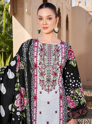 DRAVINAM Trends Women's Unstitched Salwar Suit Dress Material - Pure Cambric Cotton Pakistani Print Embroidered Kameez II Pure Cotton Bottoms II Pure Cotton Dupatta