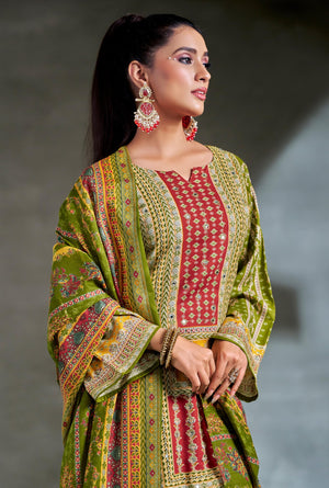 DRAVINAM Trends Women's Unstitched Embroidered Suit Dress Material - Heavy Viscose Rayon Printed Top with Fancy Hand Embroidery (2.5m), Rayon Bottom (2.8m), Cotton Dupatta (2.25m)