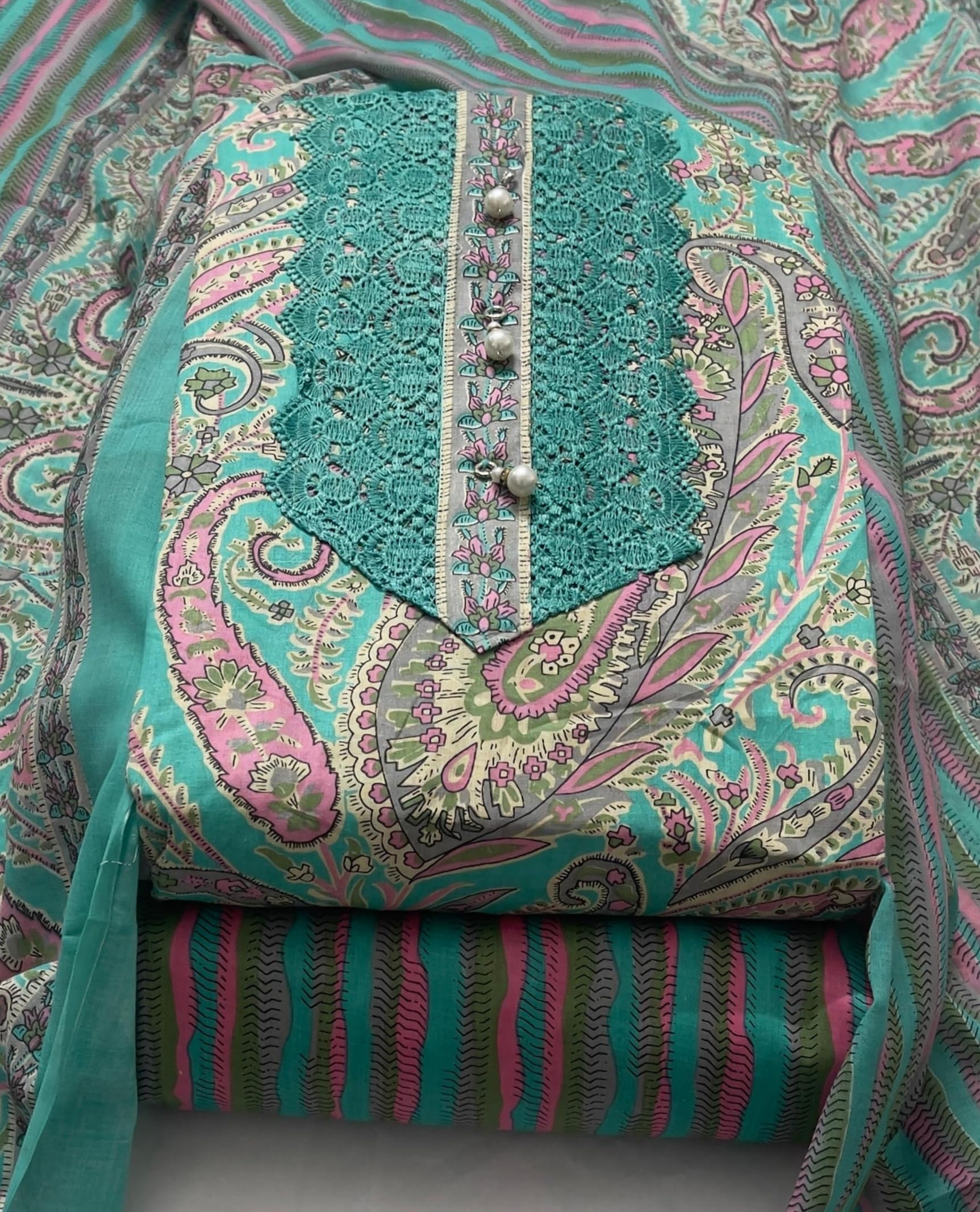 DRAVINAM Trends Women's Cambric Cotton Dress Material | Unstitch Kalamkari Printed Suit Set with Cotton Dupatta