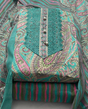 DRAVINAM Trends Women's Cambric Cotton Dress Material | Unstitch Kalamkari Printed Suit Set with Cotton Dupatta