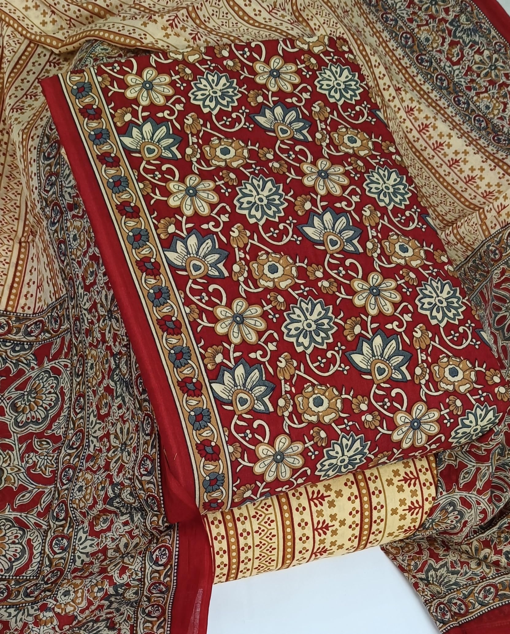 DRAVINAM Trends Jaipuri Print Cambric Cotton Unstitched Salwar Suit Dress Material for Women with Mulmul Cotton Dupatta