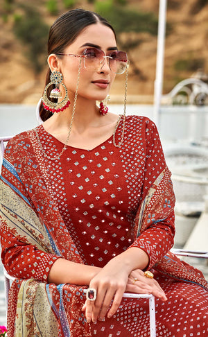 DRAVINAM Trends Women's Unstitched Salwar Suit Dress Material - Pure Cotton Print with Mirror Work Kameez | Plain Bottom |Chiffon Print Dupatta